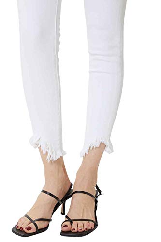 Kan Can Women's High Rise Hem Detail Skinny Jeans - KC7267 (White, 23 (US 0))