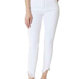 Kan Can Women's High Rise Hem Detail Skinny Jeans - KC7267 (White, 23 (US 0))