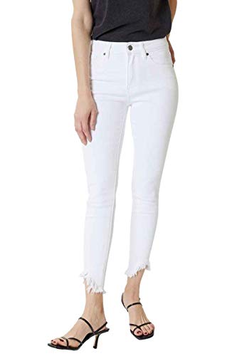 Kan Can Women's High Rise Hem Detail Skinny Jeans - KC7267 (White, 23 (US 0))