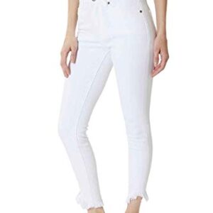 Kan Can Women's High Rise Hem Detail Skinny Jeans - KC7267 (White, 23 (US 0))