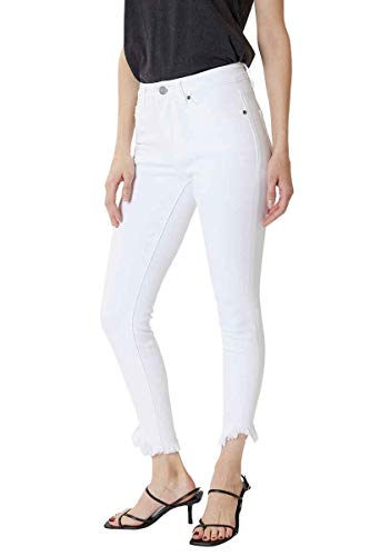 Kan Can Women's High Rise Hem Detail Skinny Jeans - KC7267 (White, 23 (US 0))