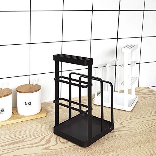 VANRA Metal Steel Cutting Board Holder Knife Block Kitchen Organizer Pantry Bakeware Rack Pan Pot Cover Lid Rack Stand with Draining Tray (Brown)