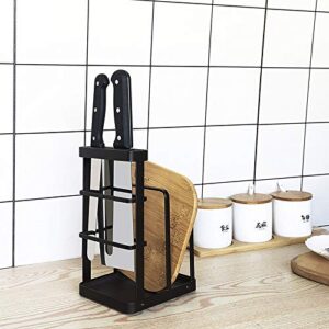 VANRA Metal Steel Cutting Board Holder Knife Block Kitchen Organizer Pantry Bakeware Rack Pan Pot Cover Lid Rack Stand with Draining Tray (Brown)