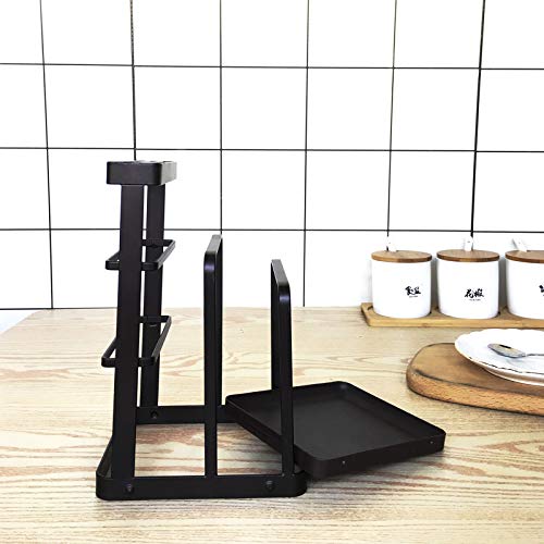 VANRA Metal Steel Cutting Board Holder Knife Block Kitchen Organizer Pantry Bakeware Rack Pan Pot Cover Lid Rack Stand with Draining Tray (Brown)