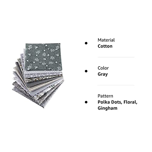 10 Pieces 20 x 20 Inch Squares Floral Fabric Patchwork Quilting Gray Square Bundle Sewing Patchwork Fabric Floral Dot Stripe Pattern Fabric for DIY Art Crafts Scrapbooking Hand Sewing Projects
