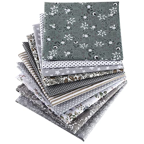 10 Pieces 20 x 20 Inch Squares Floral Fabric Patchwork Quilting Gray Square Bundle Sewing Patchwork Fabric Floral Dot Stripe Pattern Fabric for DIY Art Crafts Scrapbooking Hand Sewing Projects