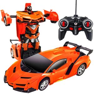ynybusi remote control car, transformation car robot rc cars for kids boys girls gift, 2.4g 1:18 scale racing car with one-button deformation & 360°drifting robot car toy- orange
