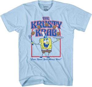 spongebob squarepants mens' the krusty krab come spend your money t-shirt, small light blue