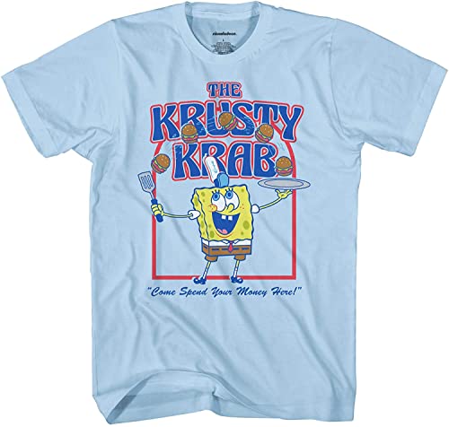 Spongebob Squarepants Mens' The Krusty Krab Come Spend Your Money T-Shirt, Small Light Blue