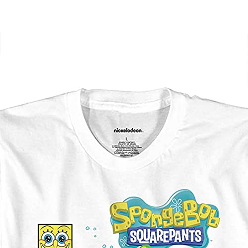 Mens Spongebob Squarepants Classic Shirt - Spongebob, Patrick & Krusty Krab T-Shirt (White Stat Sheet, Medium)