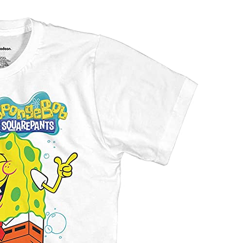 Mens Spongebob Squarepants Classic Shirt - Spongebob, Patrick & Krusty Krab T-Shirt (White Stat Sheet, Medium)