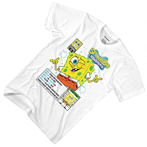 Mens Spongebob Squarepants Classic Shirt - Spongebob, Patrick & Krusty Krab T-Shirt (White Stat Sheet, Medium)