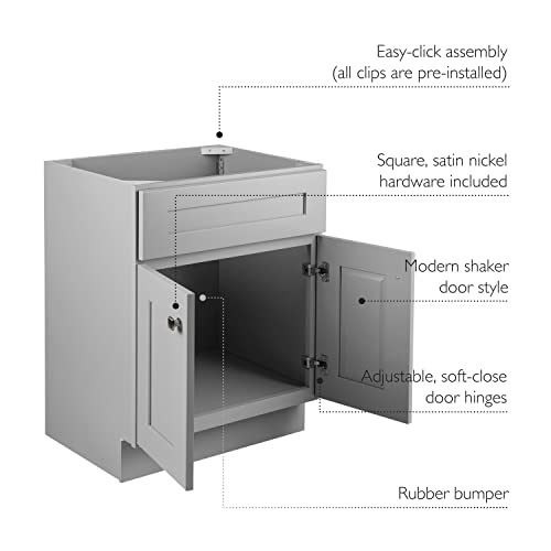 Design House 587063 Bath Modern Unassembled 2-Door Shaker Bathroom Vanity Cabinet Only, 24 x 18,Grey