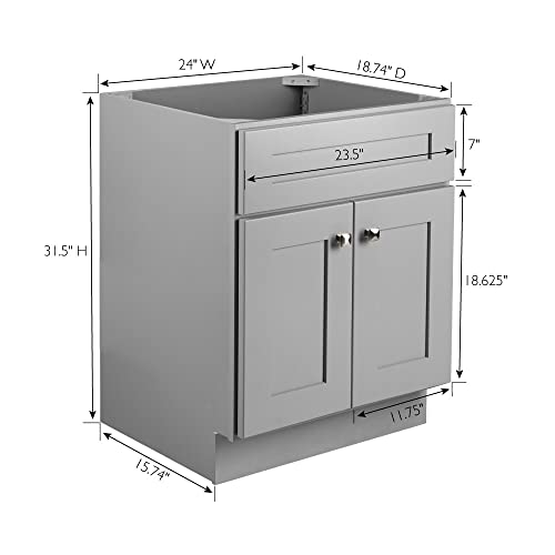 Design House 587063 Bath Modern Unassembled 2-Door Shaker Bathroom Vanity Cabinet Only, 24 x 18,Grey