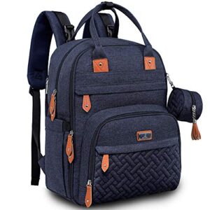 babbleroo diaper bag backpack - baby essentials travel tote - multi function waterproof diaper bag, travel essentials baby bag with changing pad, stroller straps & pacifier case - unisex, navy blue