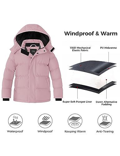 ZSHOW Girl's Winter Snow Jacket Warm Waterproof Lightweight Puffer Coat Parka(Pink,14-16)