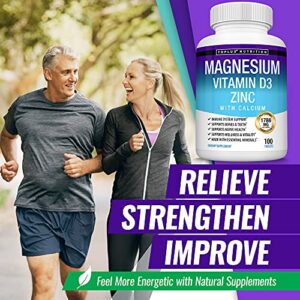 Toplux Magnesium Zinc Calcium Vitamin D3 Complex – Essential Minerals Formulated for Immune System Support, Sleep, Muscle Relaxation & Recovery, Strong Bones, for Men Women, 100 Tablets