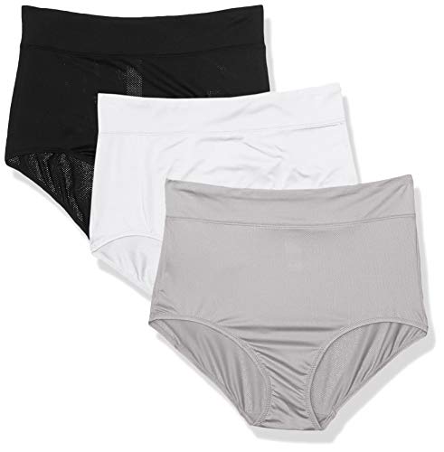 Warner's Women's Blissful Benefits Breathable Moisture-Wicking Microfiber Brief RS4963W, Black/White/Platinum, 3XL