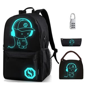 Oslimea Kids School Backpack Cartoon Anime Luminous Backpack 15.6 Inch Boys Lightweight Bookbag with USB Charging Port Anti-Theft Travel Casual Backpack