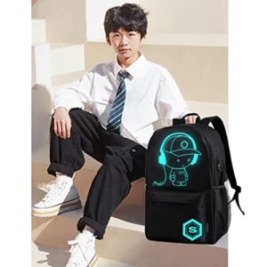 Oslimea Kids School Backpack Cartoon Anime Luminous Backpack 15.6 Inch Boys Lightweight Bookbag with USB Charging Port Anti-Theft Travel Casual Backpack