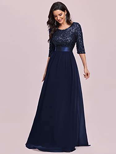 Ever-Pretty Elegant Prom Dress for Women Long Wedding Guest Gowns Navy Blue US14