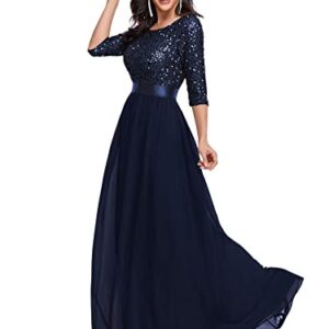 Ever-Pretty Women's Round Neck Sequin 3/4 Sleeve Party Dress Chiffon Cockatil Dress Navy Blue US6