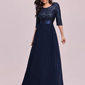 Ever-Pretty Women's Round Neck Sequin 3/4 Sleeve Party Dress Chiffon Cockatil Dress Navy Blue US6