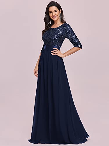 Ever-Pretty Women's Round Neck Sequin 3/4 Sleeve Party Dress Chiffon Cockatil Dress Navy Blue US6