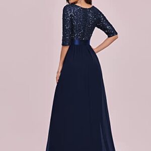 Ever-Pretty Women's Round Neck Sequin 3/4 Sleeve Party Dress Chiffon Cockatil Dress Navy Blue US6