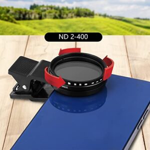 Phone Camera Lens, 37mm Clip-on ND 2-400 Cell Phone Lens Adjustable Density Filter with Phone Clip for iPhone for Samsung Android Smartphones