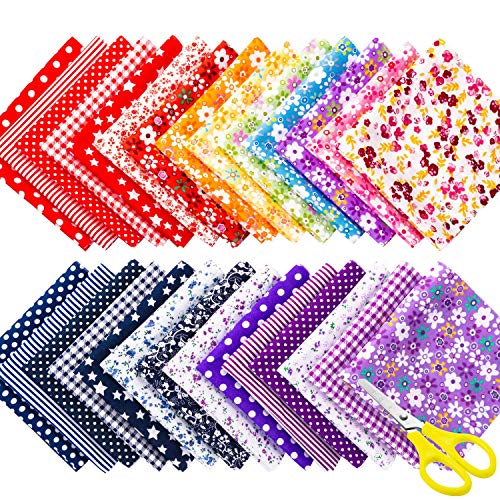 28 Pieces 10 x 10 Inch Cotton Fabric Quilting Patchwork Fabric Square Sewing Craft Fabric Printed Fabric Bundle with Scissors for Sewing Quilting Handmade DIY Crafts, 25 x 25 cm