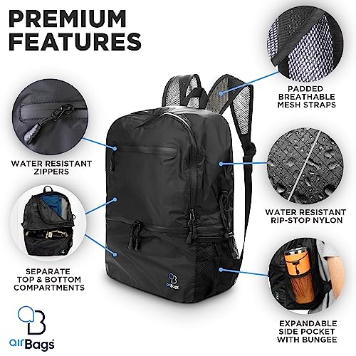 AirBags 25L Packable Backpack, Ultra Lightweight Daypack for the Gym, Carry On Backpack, Water Resistant Foldable Bag, Backpack for Traveling on Airplane, Outdoor Collapsible Backpack
