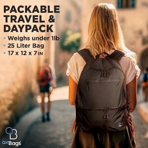 AirBags 25L Packable Backpack, Ultra Lightweight Daypack for the Gym, Carry On Backpack, Water Resistant Foldable Bag, Backpack for Traveling on Airplane, Outdoor Collapsible Backpack