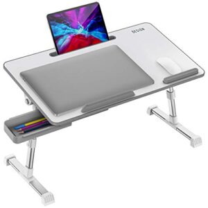 besign lt06 pro adjustable latop table [large size], portable standing bed desk, foldable sofa breakfast tray, notebook computer stand for reading and writing (white)