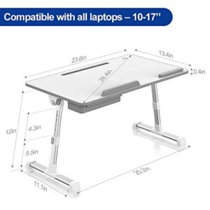 Besign LT06 Pro Adjustable Latop Table [Large Size], Portable Standing Bed Desk, Foldable Sofa Breakfast Tray, Notebook Computer Stand for Reading and Writing (White)