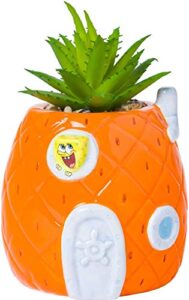 silver buffalo nickelodeon's spongebob's pineapple house decorative artificial faux greenery plant in ceramic