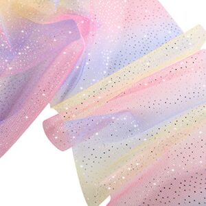 25 Yards Rainbow Glitter Tulle Roll Netting Fabric Ribbon Spool Shiny Sewing Ribbon Gradient Craft Ribbon for Table Chair Sash Bow Costume Christmas Wedding Birthday Baby Shower (Rainbow Color)