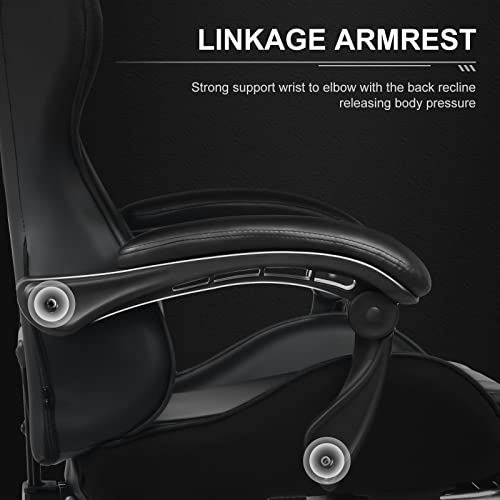 GTPLAYER Gaming Chair, Computer Chair with Footrest and Lumbar Support, Height Adjustable Game Chair with 360°-Swivel Seat and Headrest and for Office or Gaming (Black)