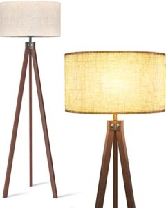 lepower wood floor lamp tripod, modern design mid century standing lamps for living room,bedroom and office, flaxen lamp shade with e26 lamp base