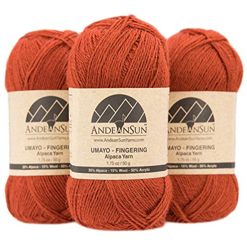 (3 Small Gorgeous Skeins) Alpaca Yarn Blend Umayo [657 Yards Total] Rust, 2 Fingering