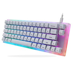 womier k66 60% mechanical keyboard, hot swappable wired rgb backlit keyboard, gateron switch acrylic gaming keyboard for pc ps4 xbox (brown switch,white)