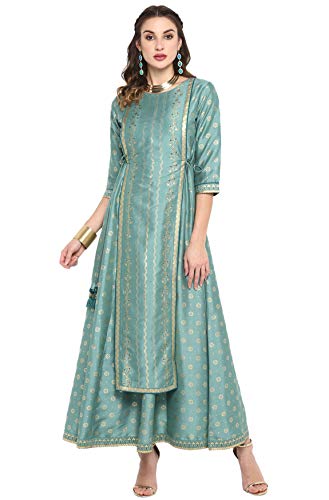 Janasya Indian Women's Light Green Poly Silk Ethnic Dress(J0005-DR-XXXL)