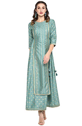 Janasya Indian Women's Light Green Poly Silk Ethnic Dress(J0005-DR-XXXL)