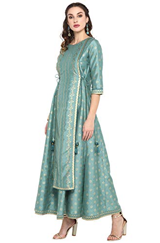 Janasya Indian Women's Light Green Poly Silk Ethnic Dress(J0005-DR-XXXL)