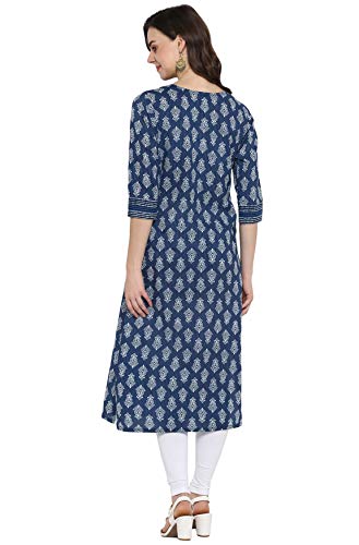 Janasya Women's Blue Printed Cotton Kurta