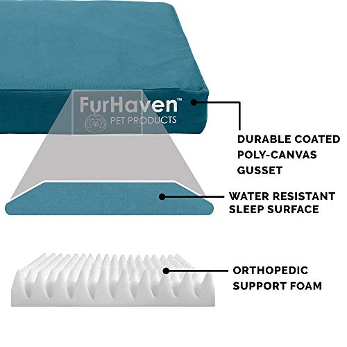 Furhaven Water-Resistant Orthopedic Dog Bed for Large Dogs w/ Removable Washable Cover, For Dogs Up to 95 lbs - Indoor/Outdoor Logo Print Oxford Polycanvas Mattress - Deep Lagoon, Jumbo/XL