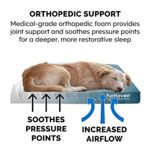 Furhaven Water-Resistant Orthopedic Dog Bed for Large Dogs w/ Removable Washable Cover, For Dogs Up to 95 lbs - Indoor/Outdoor Logo Print Oxford Polycanvas Mattress - Deep Lagoon, Jumbo/XL