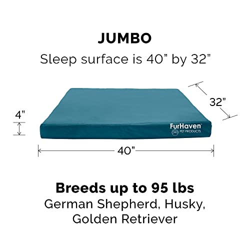 Furhaven Water-Resistant Orthopedic Dog Bed for Large Dogs w/ Removable Washable Cover, For Dogs Up to 95 lbs - Indoor/Outdoor Logo Print Oxford Polycanvas Mattress - Deep Lagoon, Jumbo/XL