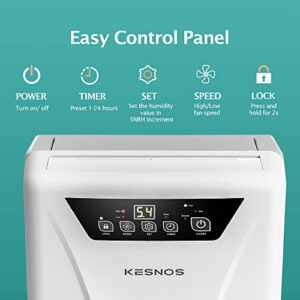 Kesnos 2500 Sq. Ft Large Dehumidifier for Home and Basement with 6.56ft Drain Hose and Front Water Tank, 24Hr Timer and Auto Defrost Ideal for Large and Medium Sized Rooms, Bedrooms, Laundry Rooms