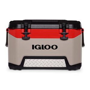 igloo bmx 52 quart cooler with cool riser technology, fish ruler, and tie-down points - 16.34 pounds - sandstone and red